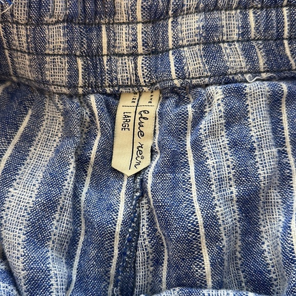 Blue rain blue and white striped linen blend wide leg pants red detail large - Picture 5 of 6